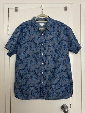 Sun + Stone Men's 100% Cotton Short Sleeve Button Down Blue Floral (Size XL)